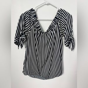 H&M Off the Shoulder White and Navy Striped Top